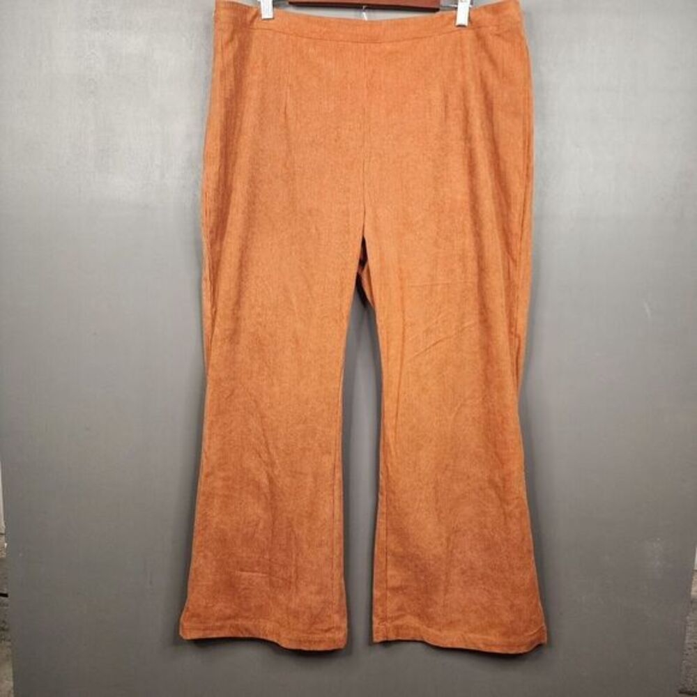 NEW Noracora Women's  XXL Corduroy Pants Burnt Orange Pull-On Wide-Leg Pleated